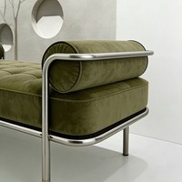 Banc long moderne et minimaliste en velours vert olive, tabouret de fin de lit en acier inoxydable, meuble de chambre à coucher pour la maison