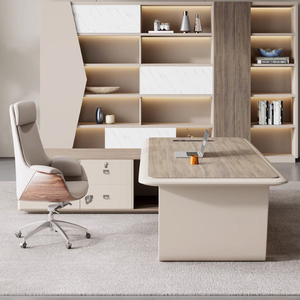 Sang trọng Furniture <span class=keywords><strong>L</strong></span> hình bằng gỗ kết thúc đa chức năng hộp cáp và dải ánh sáng bàn điều hành CEO Ông Chủ bàn văn phòng - Product Image 4