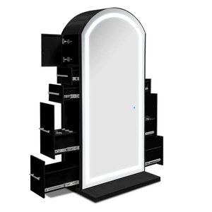 Espejo Ovalado Moderno para Salón de Belleza con Almacenamiento <span class=keywords><strong>Oculto</strong></span>, Unidad de Espejo para Estudio de Belleza, Estación de Almacenamiento con Espejo para Salón - Product Image 2