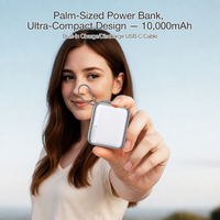 Batterie externe portable 10000 mAh avec câble USB-C 22,5 W, charge rapide, protection multiple, chargeur compact pour téléphone, écouteurs, montre