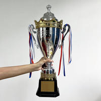 Trophée de football en métal, coupe de champion moderne en métal argenté, trophée de champion sportif