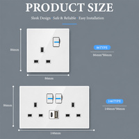 Interrupteur mural tactile LED en verre trempé blanc 230V UK avec 4 prises, 1 USB-A et 1 USB-C pour usage industriel