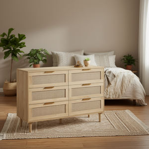 Commode bohème DB Wholesale à 7 tiroirs en rotin naturel, rangement spacieux, meubles de chambre à coucher - Product Image 2