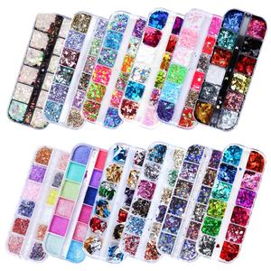 12 grilles de paillettes pour ongles, <span class=keywords><strong>effet</strong></span> miroir coloré, paillettes nacrées de <span class=keywords><strong>sirène</strong></span>, pigment chromé, poussière fine réfléchissante, paillettes pour ongles - Product Image 6