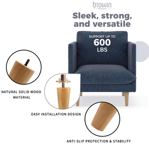 <span class=keywords><strong>Pieds</strong></span> de canapé de remplacement modernes en bois massif ronds pour meubles de cuisine - Installation facile - Product Image 4