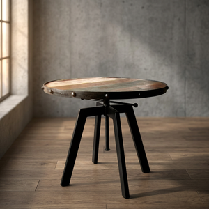 Table de salle à manger industrielle et vintage de style farmhouse pour 4 personnes, en fer et métal, avec plateau en bois recyclé - Product Image 2