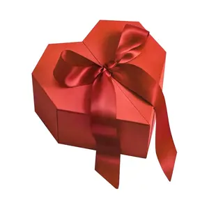 2024新潮流心形纸板礼品包装盒带丝带豪华双门设计情人节鲜花礼品盒
