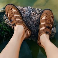 Sandales d'été pour hommes en cuir véritable, chaussures décontractées, antidérapantes, sandales de plage pour hommes, baskets faites à la main, grande taille 38-48, offre spéciale