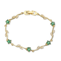 Bracelet chaîne étoile CZ en laiton plaqué or 18 carats avec pierres multicolores étoile et feuille, réglable pour femme, bijoux