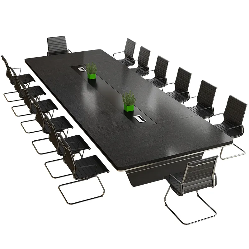 Meja konferensi hitam, besar sudut bulat pelatihan Kreatif set kursi cocok untuk perusahaan hotel rumah sakit