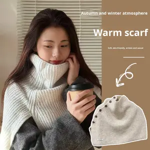 L-6665 Cache-cou <span class=keywords><strong>en</strong></span> acrylique haut de gamme pour femme, style tricoté, avec boutons, collection automne-hiver, cape tendance - Product Image 1