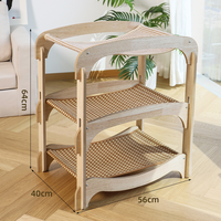 Lit hamac pour chat en rotin avec structure en bois, double couche, empilable, lit de repos pour chat, lit à gratter pour chats d'intérieur