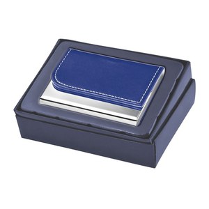 Porte-cartes de visite en métal bleu PU, style tendance, pour cartes de crédit, cartes de visite ou usage professionnel, vierge ou avec logo. - Product Image 2