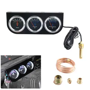 Black Triple Gauge Set Water Temp Oil Pressure AMP Meter Mechanical 2'' 52mm AG005-BK