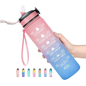 STARLII Custom Logo Bpa Kostenlos 32 Unzen Kunststoff Motivational Sport Gym Gradient Wasser flaschen 1 Liter Mit Stroh Time Maker