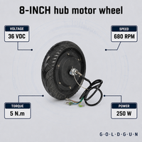 Moteur à moyeu engrené GOLDGUN 8 pouces 24V 250W 12Nm à couple élevé pour scooter de mobilité et fauteuil roulant électrique
