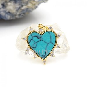 PM43445 Natural Gemstone Turquoise Heart Pendant Gold Plated Love Zircon Charm for Bracelet Earring <strong>Jewelry</strong> Making <strong>Supplies</strong> - Product Image 5