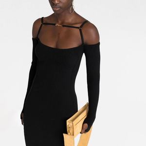 Vestido Casual Elástico de Punto con Tirantes y Hombro Descubierto, Sexy, de Manga Larga, para Primavera/Verano - Product Image 3