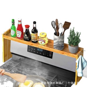 Bamboo Stove Spice <b>Rack</b> Solid Wood Countertop Storage With Hooks L Shaped Multi Function <b>Kitchen</b> Organizer - Product Image 5