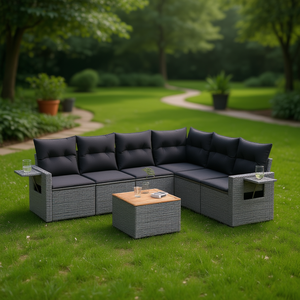 Ensemble de canapés de jardin en rotin gris 6 places, résistant aux intempéries, mobilier d'extérieur au design contemporain - Product Image 2