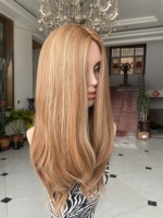 SHY Sheitel en cheveux humains, base en soie, cheveux vierges bruts de qualité supérieure, couleur blonde, construction de bonnet respirant, marque privée