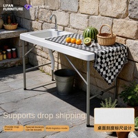 Table de lavage de poisson en plastique pour extérieur, plan de travail pliant pour camping/pêche/découpe de poisson, évier rectangulaire pour cour domestique, résistant au vent