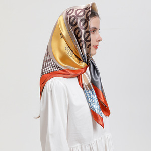 HOSHOM OEM ODM Custom Logo Fashion <strong>Silk</strong> Square Scarves Printing High Quality Women 100% Imitated <strong>Silk</strong> Scarf Bandana