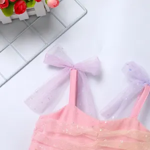 Phong Cách Ngọt Ngào Trẻ Em Của Màu Hồng Vải Tuyn Ăn Mặc Với Mềm Sao Sequin Mô Hình Rắn Mùa Hè Toddler Cô Gái Bé Trẻ Em Bữa Tiệc Sinh Nhật Ăn Mặc