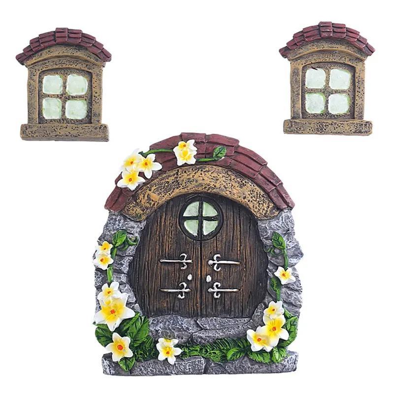 Fairy Huis Deur Windows Decor Hars Miniatuur Gnome Deur Beeldje Voor Home Garden Outdoor