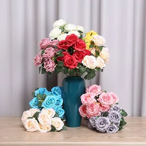 Fleurs artificielles préservées pour Noël et Pâques – Offre Spéciale – <span class=keywords><strong>Bouquet</strong></span> de 10 roses en soie multicolores – Dernière décoration de <span class=keywords><strong>mariage</strong></span> - Product Image 1