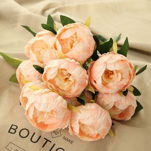 Ramo de rosas de té de peonía Artificial, flores de boda de seda de alta calidad, 10 cabezas, venta al por mayor, M549 - Product Image 3