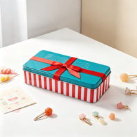 Boîte en métal rectangulaire recyclable pour cadeaux de Noël, avec nœud rouge en relief, pour friandises et petits cadeaux de fête
