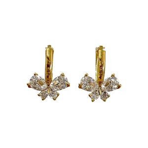 Orecchini a Cerchio con Farfalla in Oro Rosa e Cristalli, Placcati in Oro 22k, Gioielli Classici da Donna per Uso Quotidiano - Product Image 1