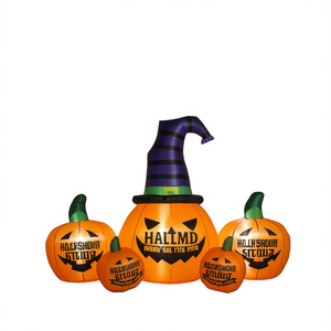 Decoraciones inflables de calabaza de Halloween para jardín con sombrero de bruja, decoración exterior de material de PVC para celebraciones festivas - Product Image 1