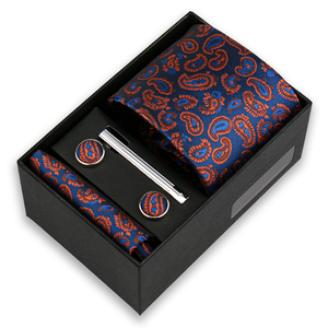 Männer Krawatte und Tasche Quadrat Set Polyester Krawatte Geschenkset mit Manschetten knöpfen Krawatten klammern für Männer Hochzeit Krawatte Benutzer definiertes Logo auf der <span class=keywords><strong>Box</strong></span>