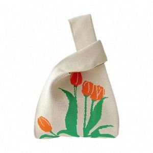 Fashion Design Flower Pattern Knitting Knitted Handbag <b>Cute</b> Ladies Casual Crochet <b>Wallet</b> Knitted Tote Bag - Product Image 5