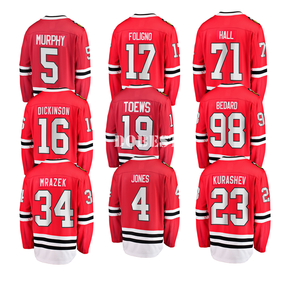 Maillot <span class=keywords><strong>de</strong></span> Hockey sur Glace Personnalisé des <span class=keywords><strong>Blackhawks</strong></span> <span class=keywords><strong>de</strong></span> <span class=keywords><strong>Chicago</strong></span>, Vêtement <span class=keywords><strong>de</strong></span> Sport Brodé et Imprimé avec #98 Bedard #19 Toews #4 Jones #34 - Product Image 1