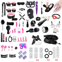 Ensemble de jouets érotiques pour adultes rose, équipement de bondage BDSM comprenant des menottes, des pinces pour les tétons, une masque pour les couples