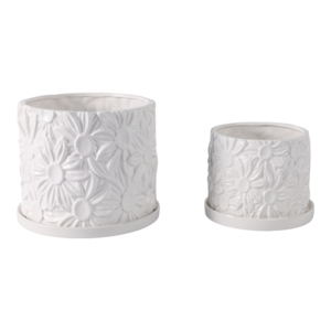 Maceta de Cerámica con Forma de Margarita con Plato, Macetas Decorativas para Plantas de Interior y Exterior - Product Image 3
