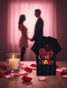 Maglietta in cotone con stampa a cuore per San Valentino, modello I Bloody Love You, per coppie. - Product Image 2