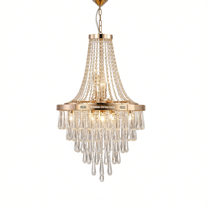 Lámpara de araña moderna de cristal de 20 pulgadas con acabado dorado, diseño escalonado, lámpara colgante para comedor, sala de estar, iluminación interior - Product Image 1