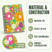 Conceptions personnalisées en gros A5 A6 Carnets de notes à spirale à couverture lenticulaire 3D pour promotion