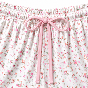 Ensemble de pyjama personnalisé pour femme, imprimé floral d'été, en soie, manches longues, chemise de nuit boutonnée, short à taille élastique, vêtements de nuit doux en tricot, deux pièces - Product Image 5