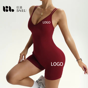 Kadın Seksi Vücut Hatlarını Gösteren Spor Salonu Antrenman Kıyafeti Kısa Dar Kesim Sporcu Badyosu ve Tulumu Yumuşak Dokulu Tek Parça Spor Giysisi - Product Image 1