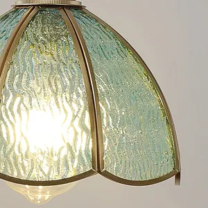 Lampada in ottone con corpo in vetro paralume nordico creativo in vetro ciondolo luce acqua ondulazione soffitto Retro lampadari decorativi