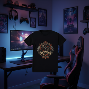 <b>Gamer</b> Crest Black <b>T</b>-<b>Shirt</b> For Gamers With Vintage Design And Gaming Symbols - Product Image 2