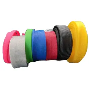 Colorful Flame Resistance PET Expandable Braided Cable Sleeve For Fishing Rod
