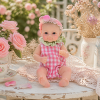 Poupée Reborn en Silicone Intégral de 8 Pouces, Éveillée, Yeux Ouverts, Combinaison à Carreaux Roses, Chapeau à Pompons, Poupée Nouveau-né pour Jeu d'Imitation