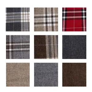 Factory directly sell Low MOQ Material Linen looks plain Woven Polyester with glue backing Upholstery Fabric For Home textile
