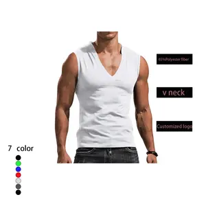 Wholesale customized logo printed V-neck vest for men's sports and fitness quick drying ves